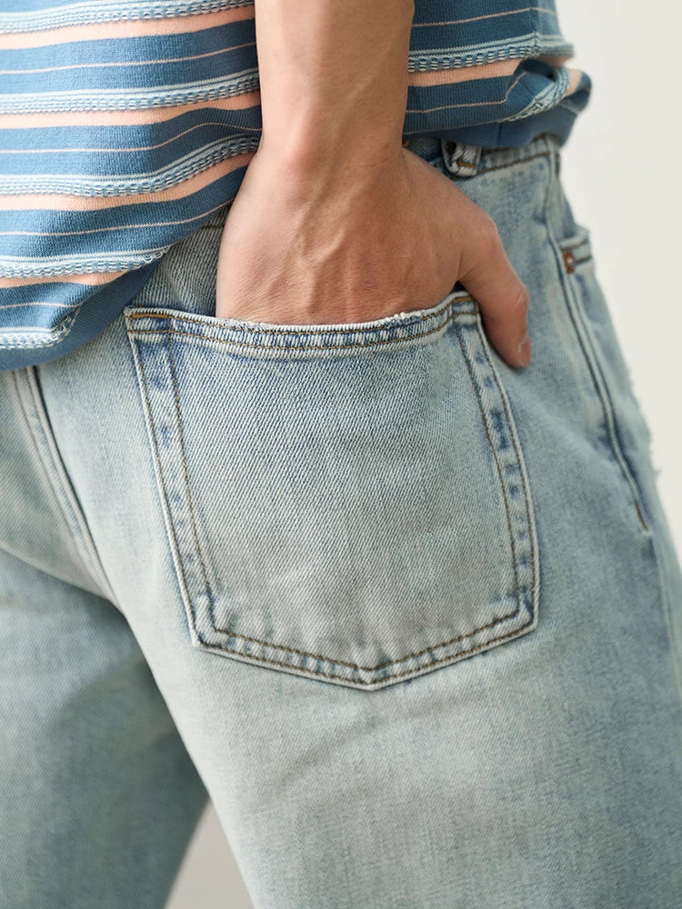 Men's High Standard Loose Relaxed 13.8oz 100% Cotton Ripped Denim Jeans - Plus Size