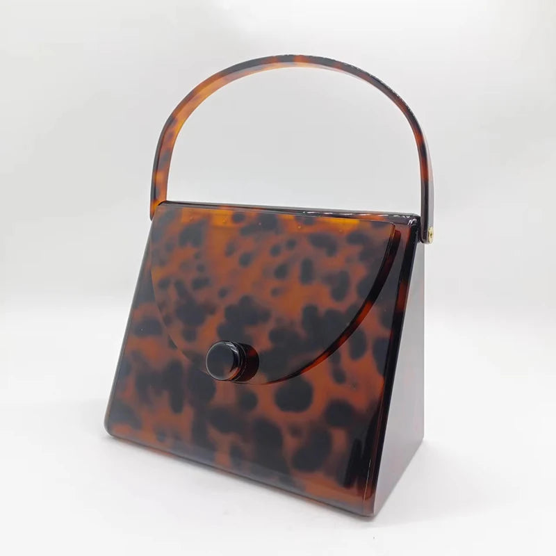 Women's Acrylic Bags Black Amber Leopard Clutch Purse Handbag