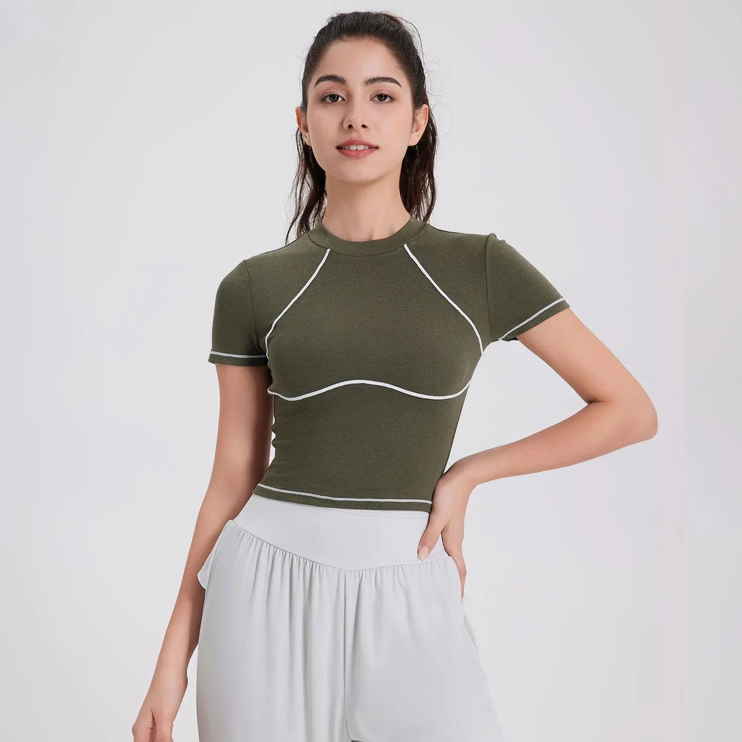 Women's Summer Short Sleeve Yoga Breathable Quick Dry Running Crop Top Slim Fit Gym Vest Sportswear Top
