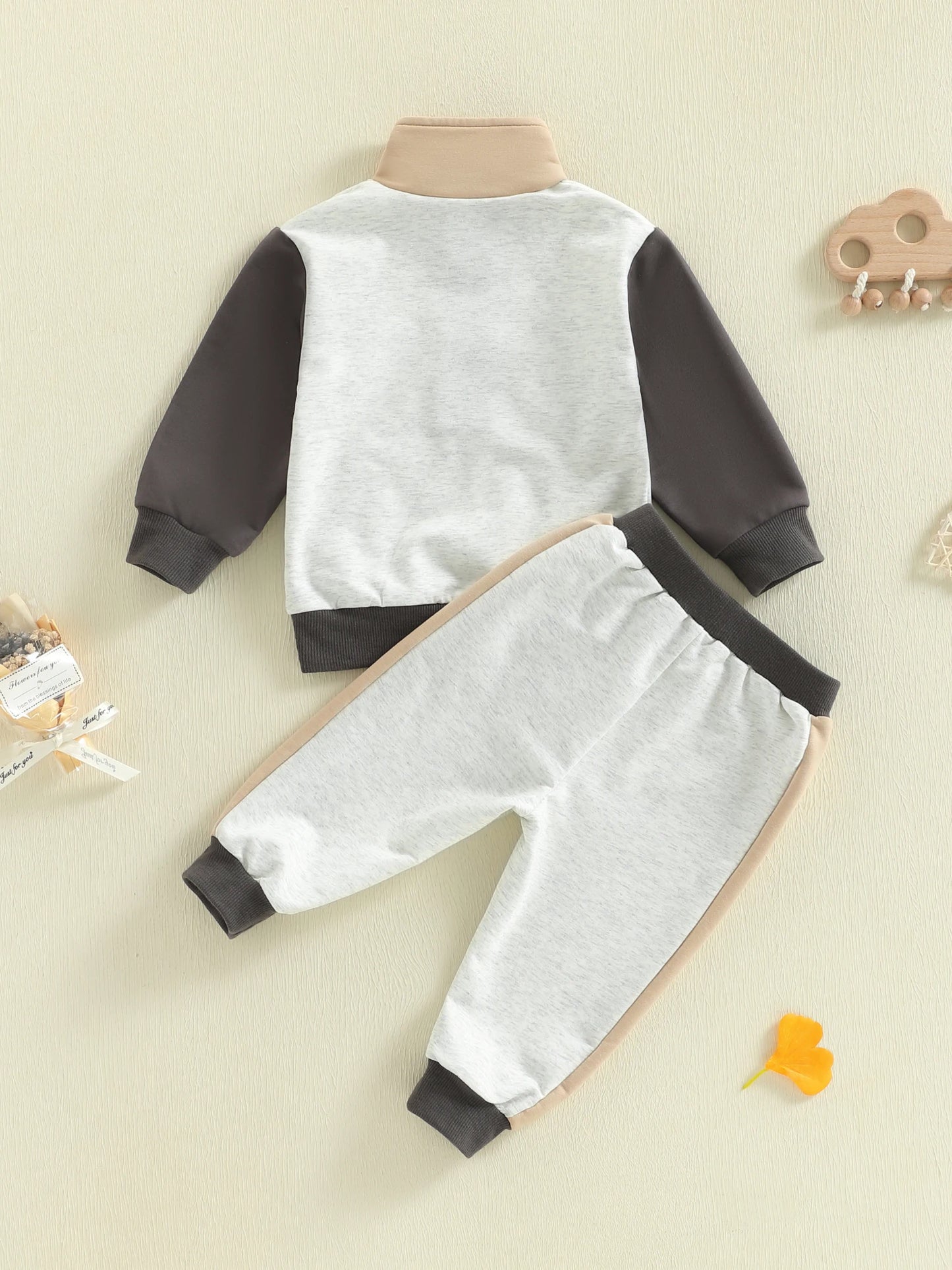 Toddler Kids Boys Girls Colour Patchwork Long Sleeve Stand Collar Pullover and Pants Set