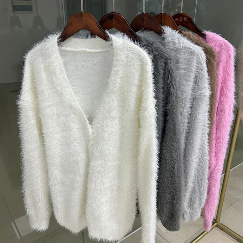 Women's Knitted  V Neck Loose Long Sleeve Sweater Cardigan