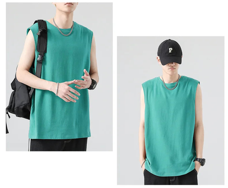 Men's Summer Cotton Sleeveless Loose Vest Sports Comfortable Breathable Round-Neck Tank Top