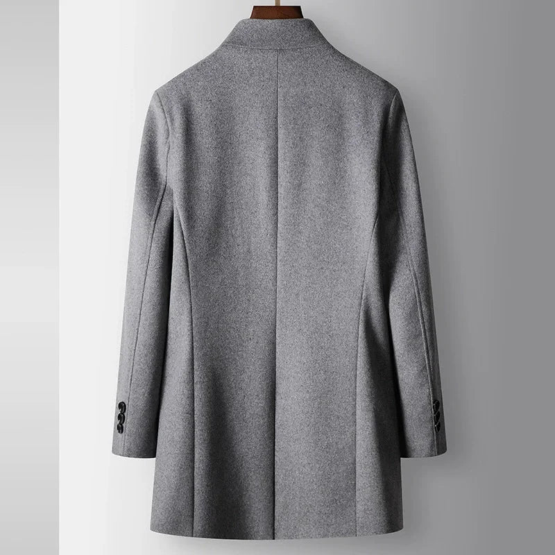 Men's Stand Collar Woollen Coat - Smart Casual Long Wool Blend Trench for Autumn Winter