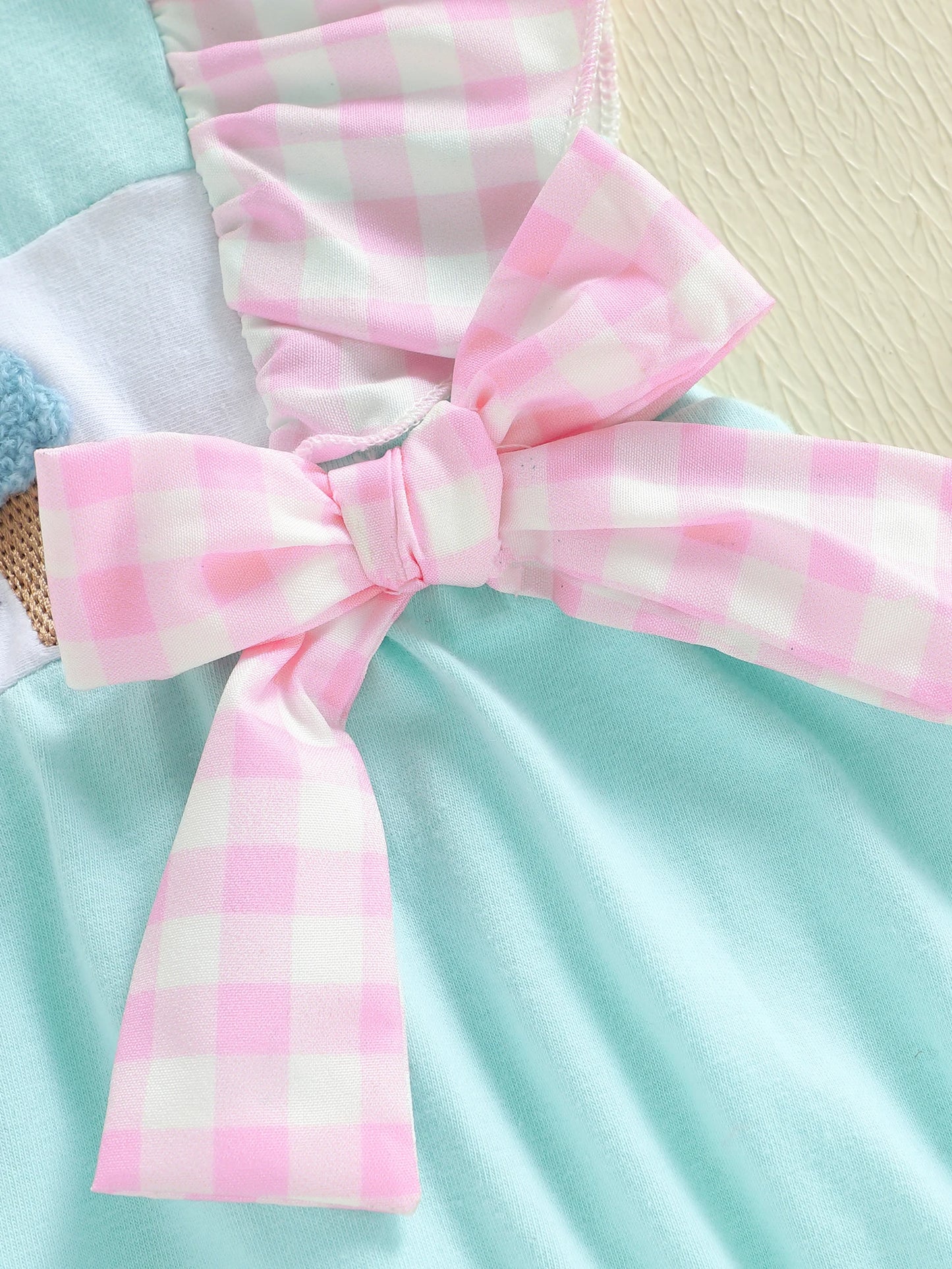 Baby Summer Romper - Plaid Flutter Sleeve Ice Cream Embroidery Jumpsuit