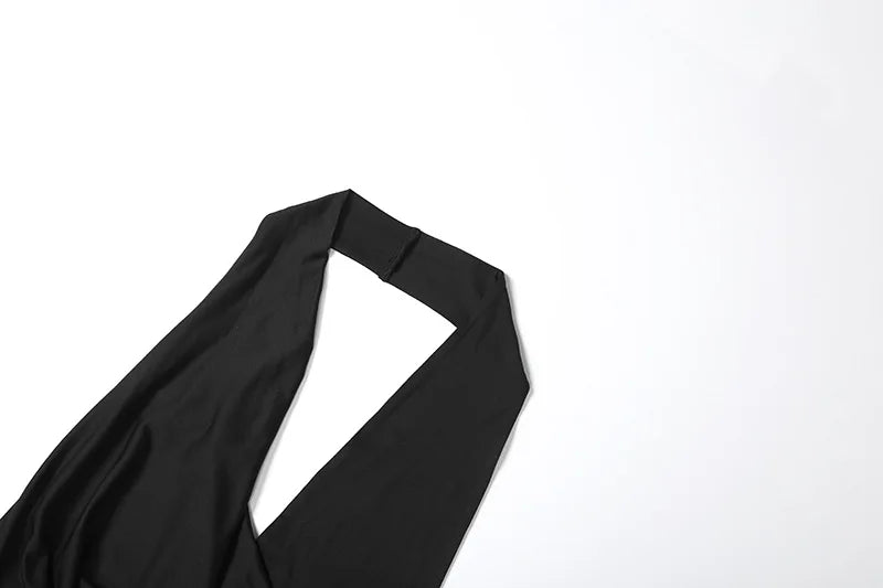 Women's Halter Draped Ruched Maxi Dress - Backless Deep V Neck Gown