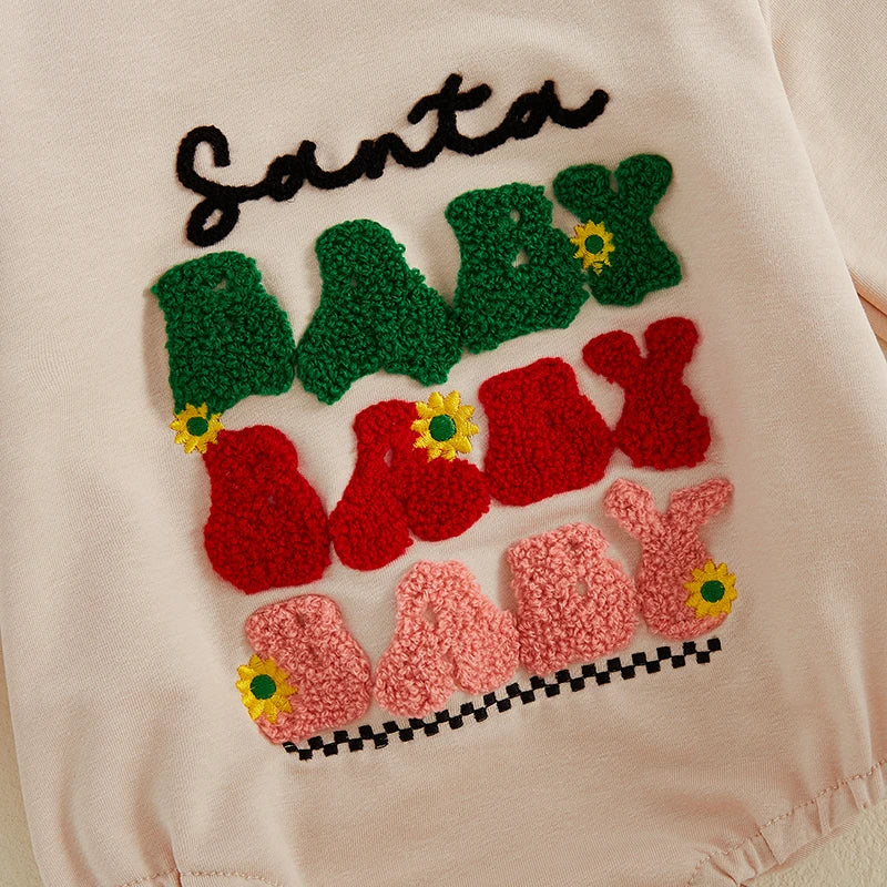 0-18M  Baby Girls Boys Christmas Sweatshirts Rompers Letter Embroidered Long Sleeve Bodysuit