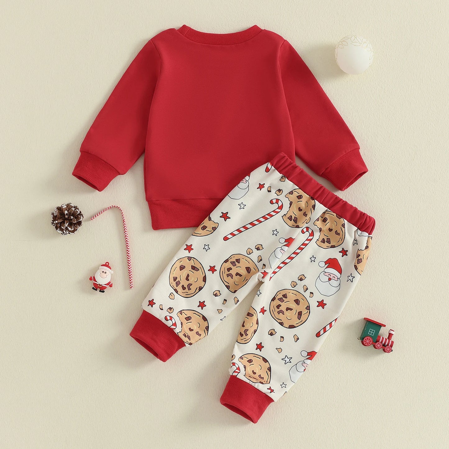 Baby Christmas Outfit Set - Santa Claus Candy Print Crew Neck Top & Pants