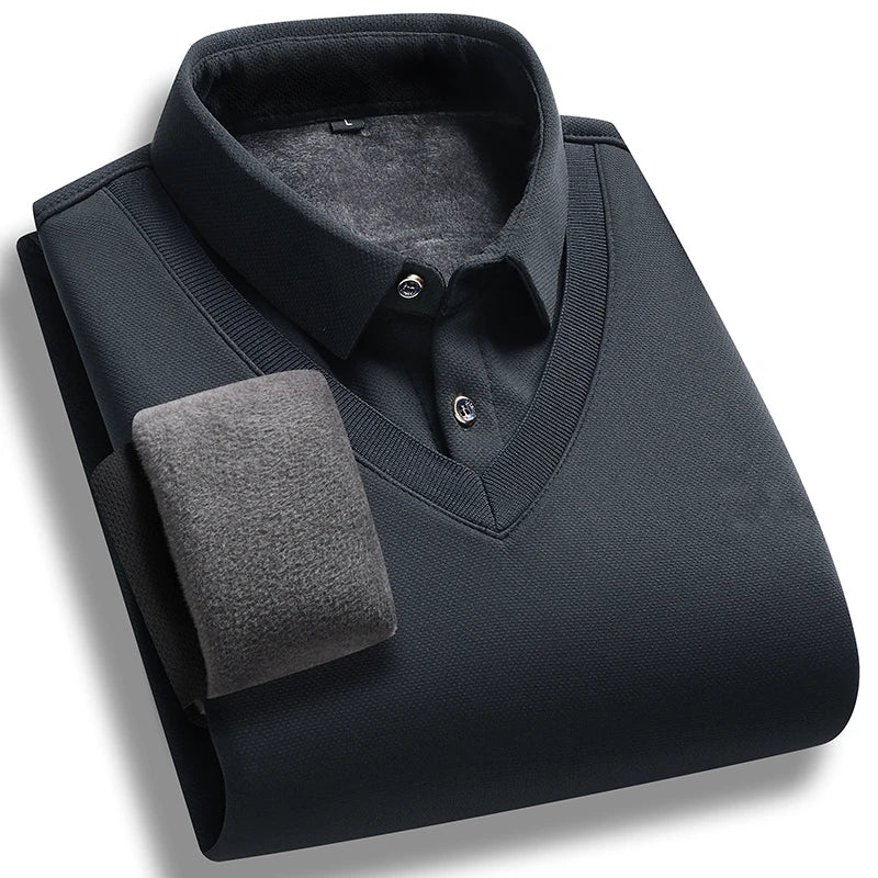 Men's Fleece Knit T-Shirt - Fake Two-Piece Smart Casual Tee for Autumn Winter