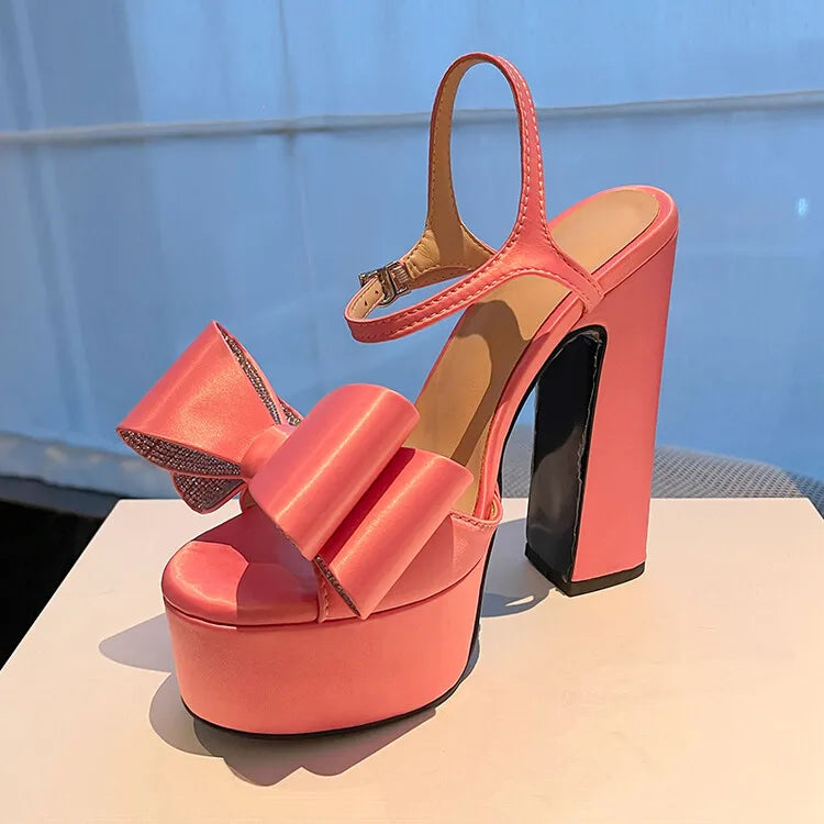 Women's Butterfly Rhinestone Thick Heel Sandals - Open Toe Party Shoes