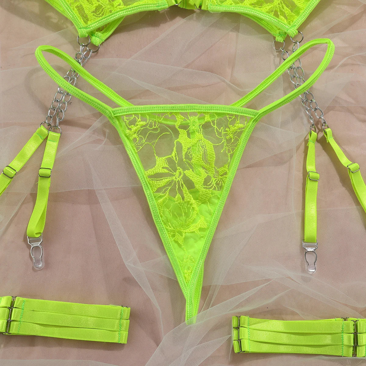 Women's Underwear Lace Transparent Bra Lingerie 4-Pieces Set