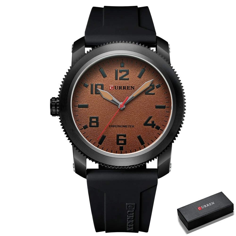 Fashion Quartz Watch - Big Numeral Dial Business Wristwatch with Silicone Strap for Men