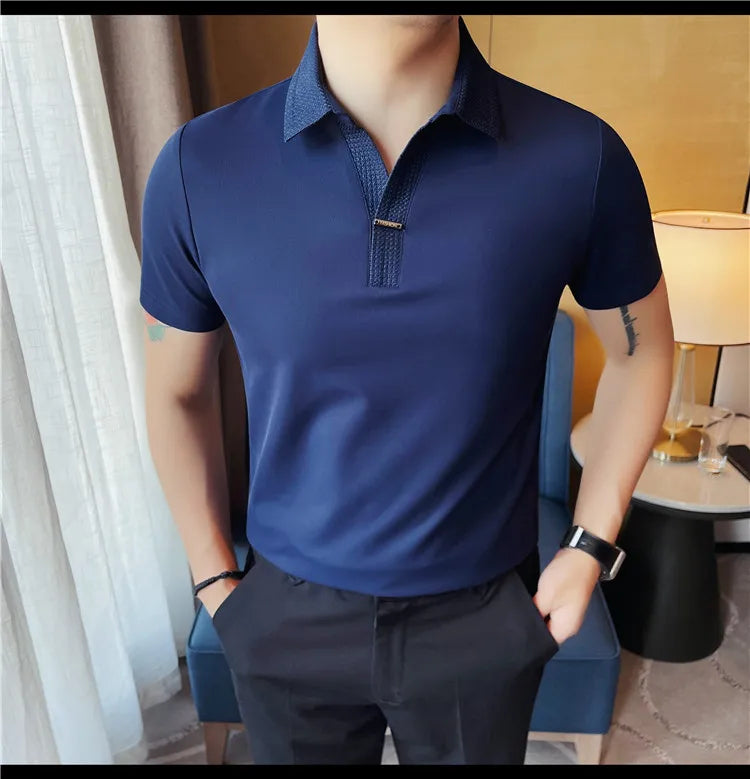 Men's Summer Slim Fit Casual Short Sleeve Style Turn Down Collar Polo Shirt