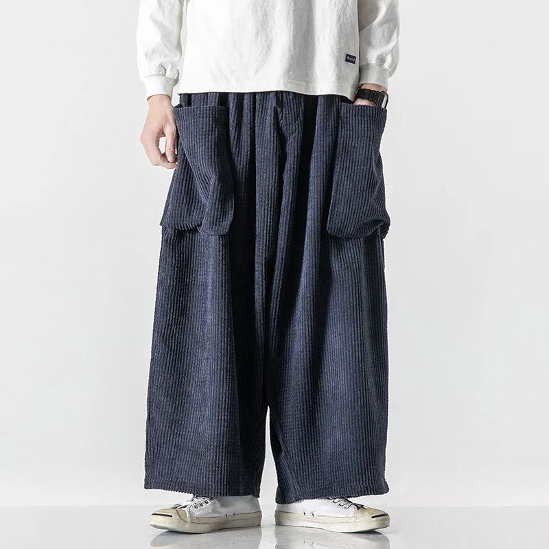 Men's Wide Leg Corduroy Pants - Loose Fit Casual Trousers