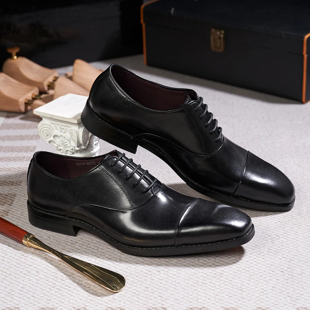 Men's Classic Lace-Up Oxfords Genuine Leather Cap Toe Wedding Party Formal Shoes
