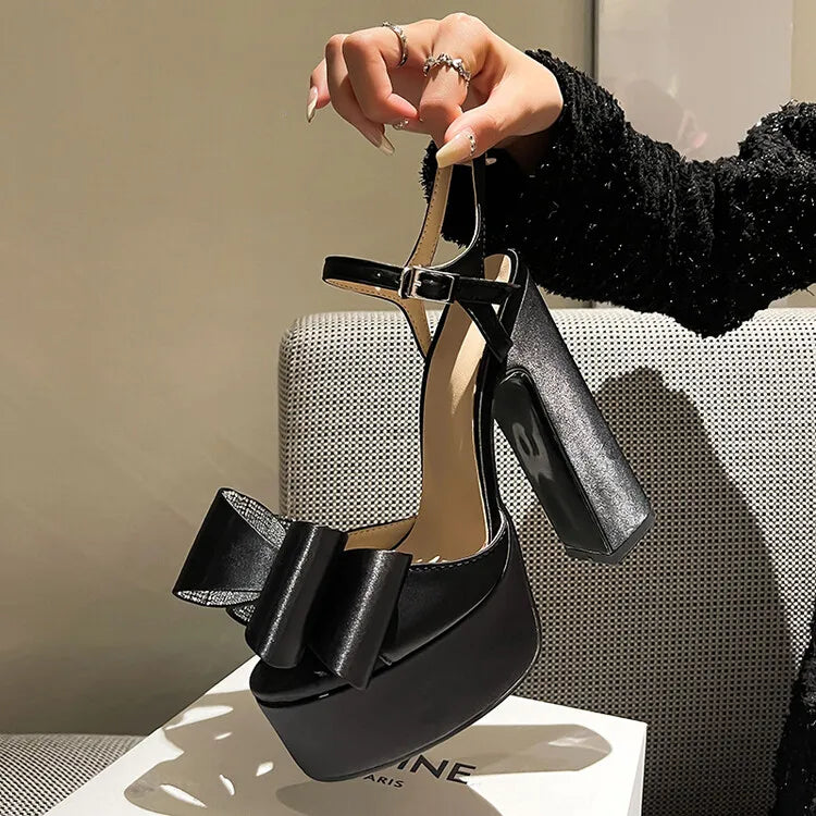 Women's Butterfly Rhinestone Thick Heel Sandals - Open Toe Party Shoes