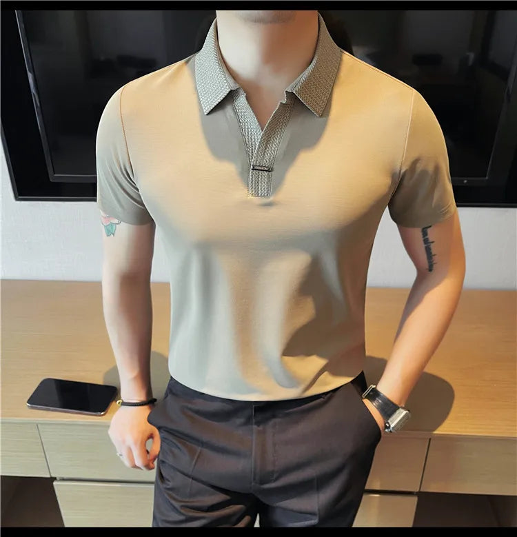 Men's Summer Slim Fit Casual Short Sleeve Style Turn Down Collar Polo Shirt