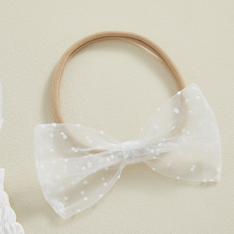 Baby Girls Princess Romper Dress Set - Sleeveless Dot Mesh Tulle with Hairband