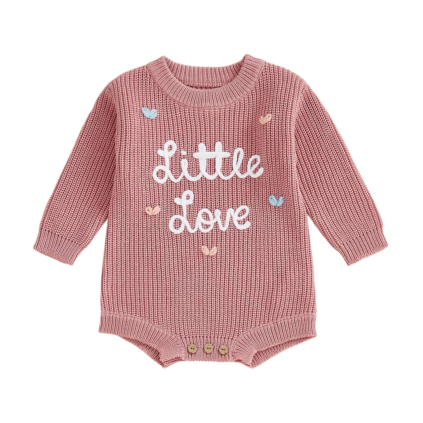 Valentine's Day Baby Knit Romper - Long Sleeve Heart Embroidery Jumpsuit