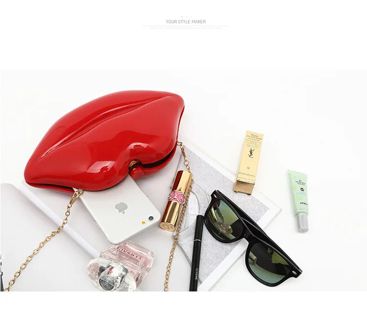 Women's Shoulder Bags Clutch Red Lips Acrylic Crossbody Bag