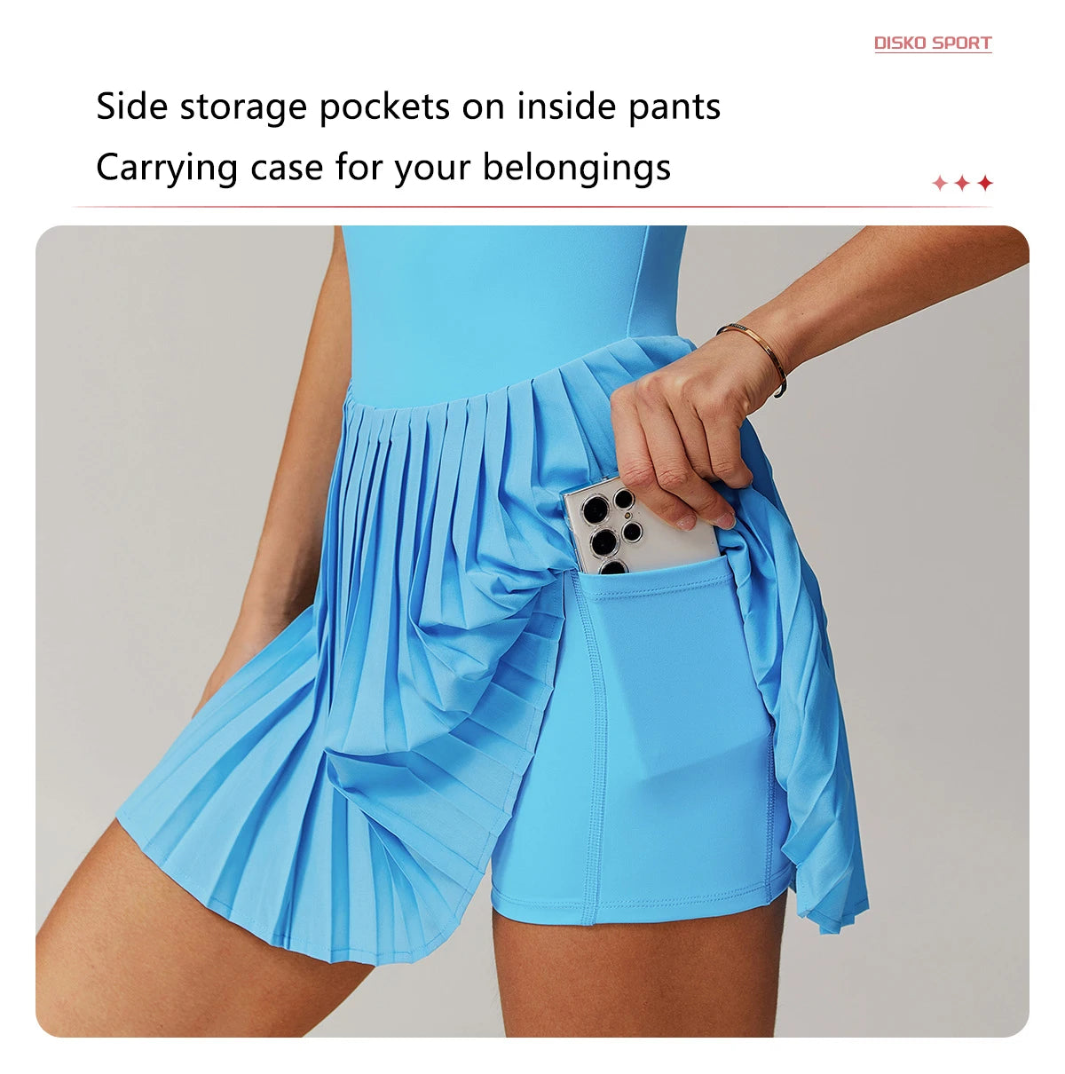Tennis Skirt with Inner Lining - Pleated Golf Workout Dress with Pockets