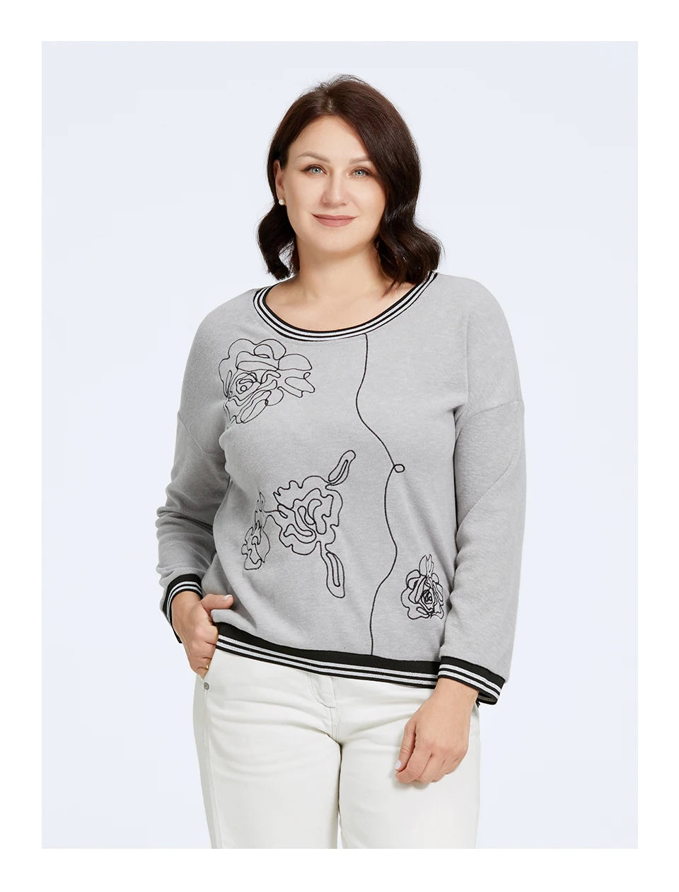 Women's Oversized Flower Embroidery Knitted Jumper