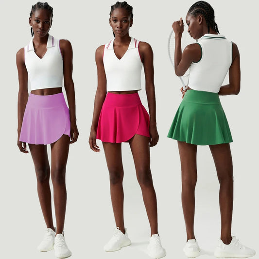 Women's Two-Piece Fitness Set with Pocket Tennis Skirt - Complete Workout Outfit