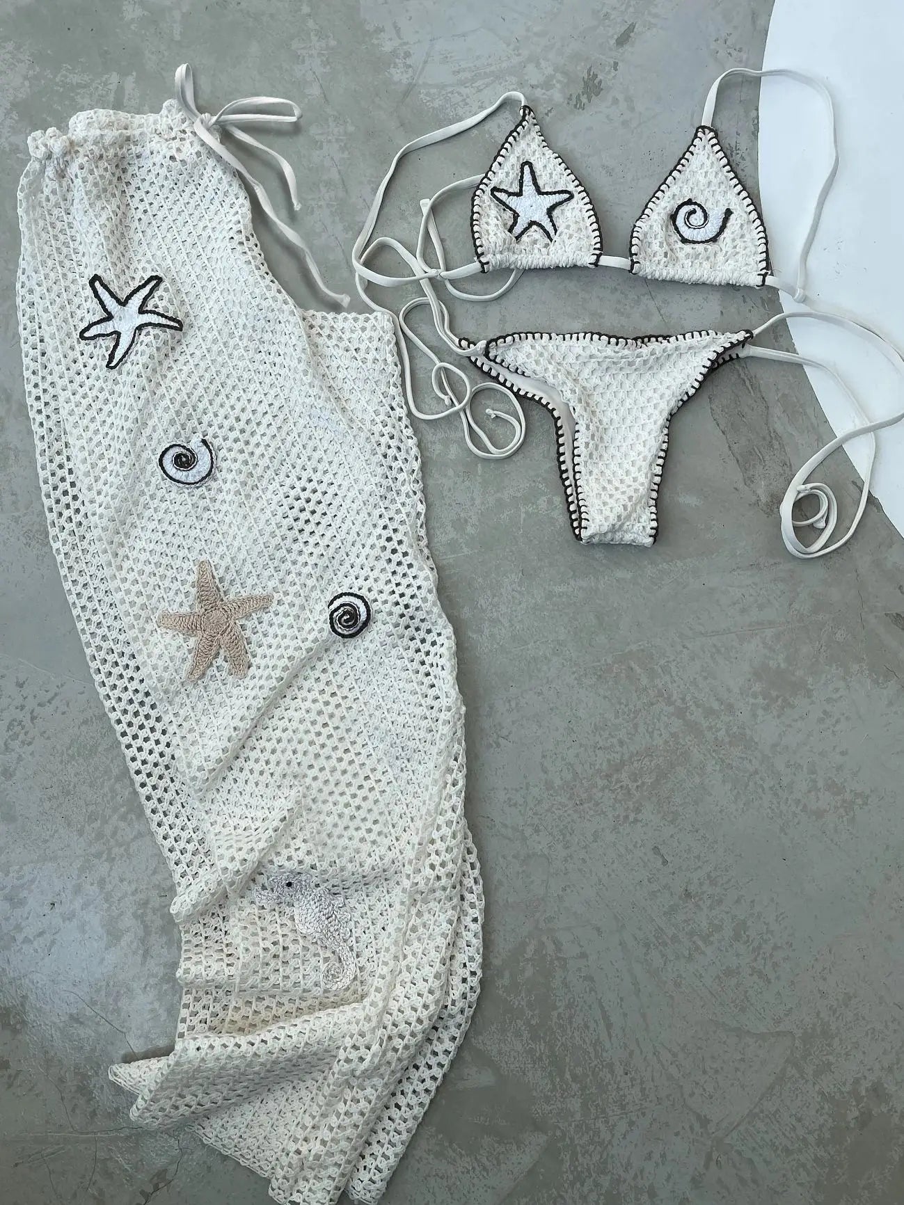 Three-Piece V-Neck Bikini Set with Cover-Up Skirt - Summer Swimwear