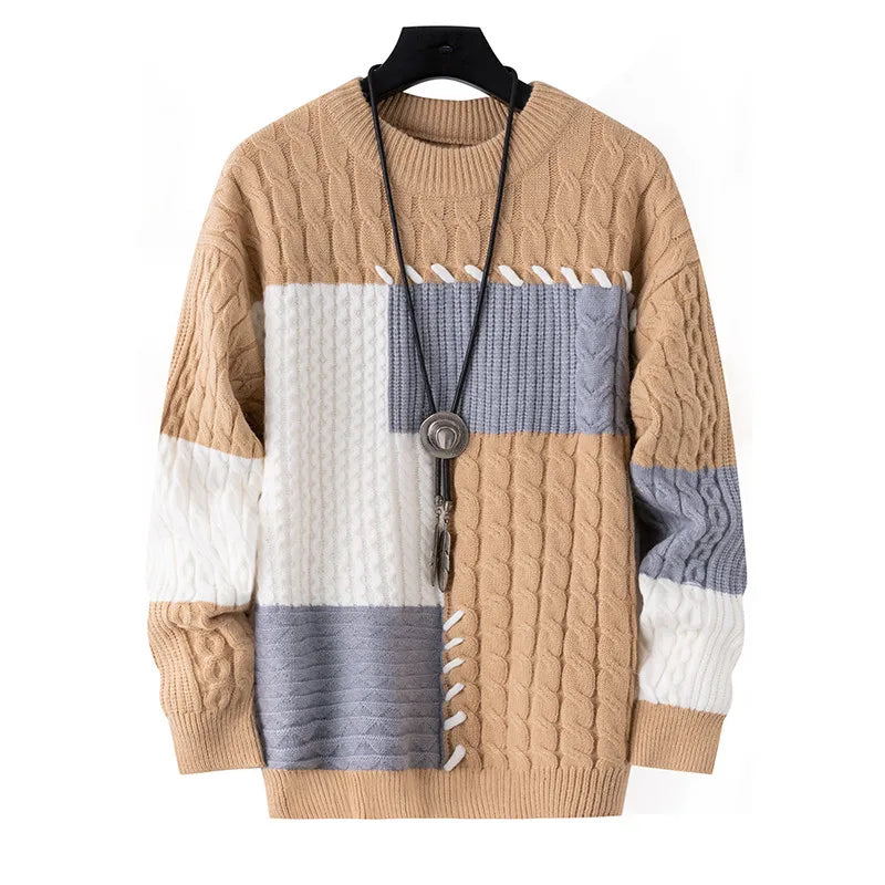 Men's Patchwork Knitted Pullover Sweater