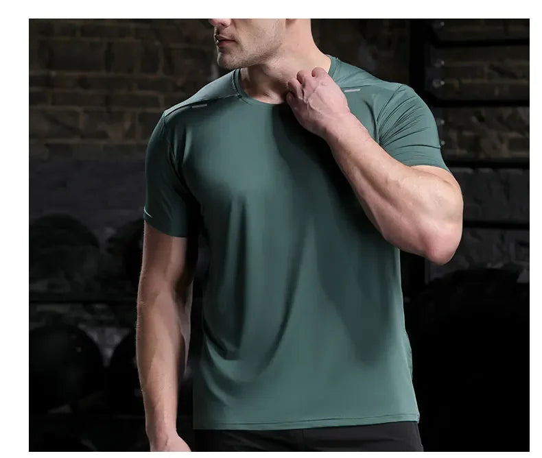 Men's Summer Loose Breathable Short Sleeve Quick Dry Running Fitness  Muscle T-Shirt