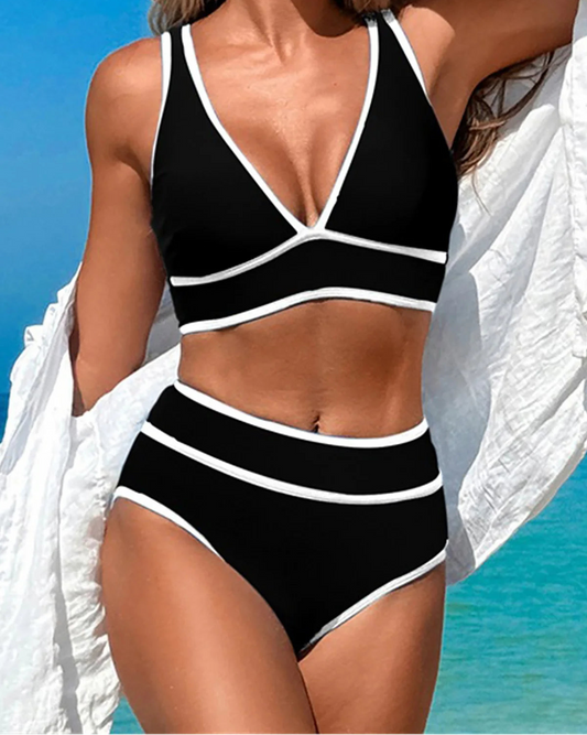 V-Neck High Waist Bikini Set