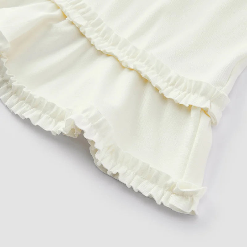 Long Sleeve Solid Color Lettuce Edge Slim Fit Ruffle Hem Top