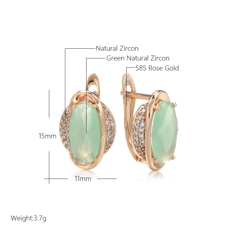 Emerald Cut Oval Natural Zircon Drop Earrings Women 585 Rose Gold Colour