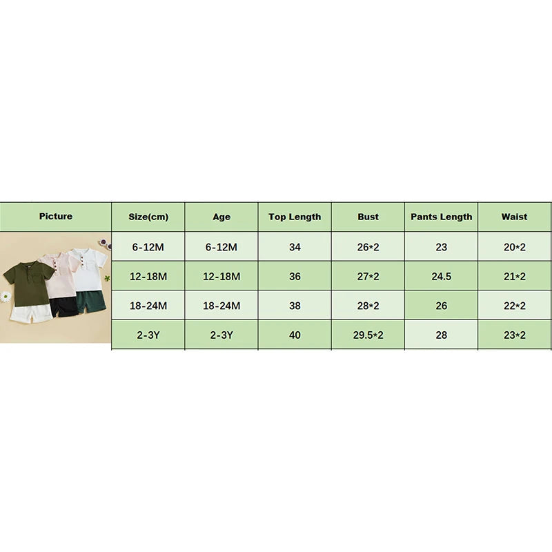 Casual Summer Baby Boys Button-Up Outfit Set - Round-Neck Top & Solid Color Shorts (0-4Y)