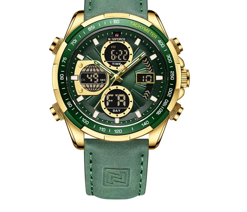 Men's Leather Military Sport Waterproof Watch - Chronograph Quartz Wristwatch