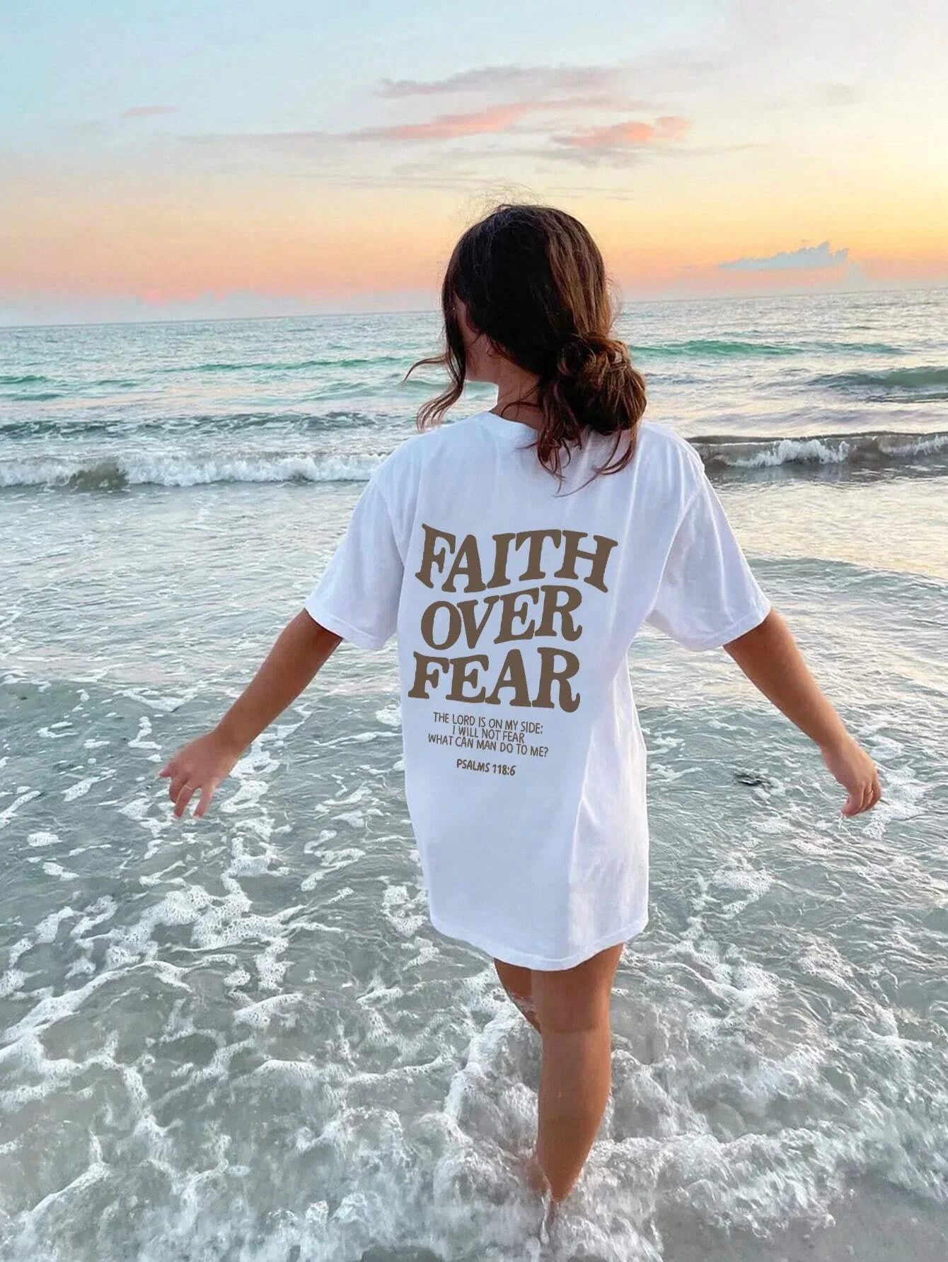 Faith Over Fear Letter Print Women Breathable Cotton T-Shirts  - Summer Casual Oversize T-shirt