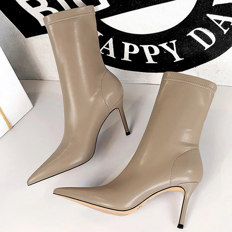 Leather Ankle Boots High Heel