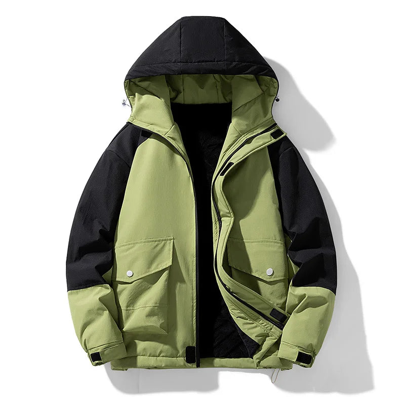 Fleece Hooded Patchwork Parka Jacket