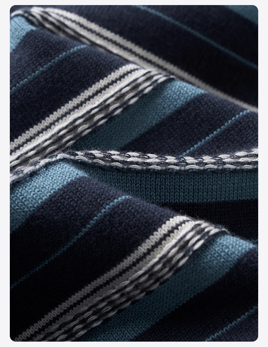 Men's Premium Knitted Striped T-Shirt - 14 Gauge Jacquard Regular Fit