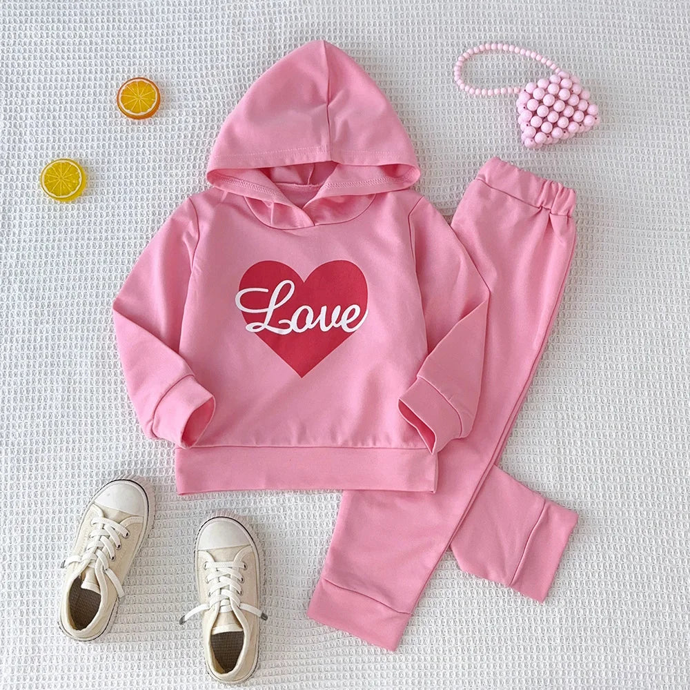 Children's Girls'  Long Sleeved Love Letter Printed Hoodie and Pants 2-piece Set