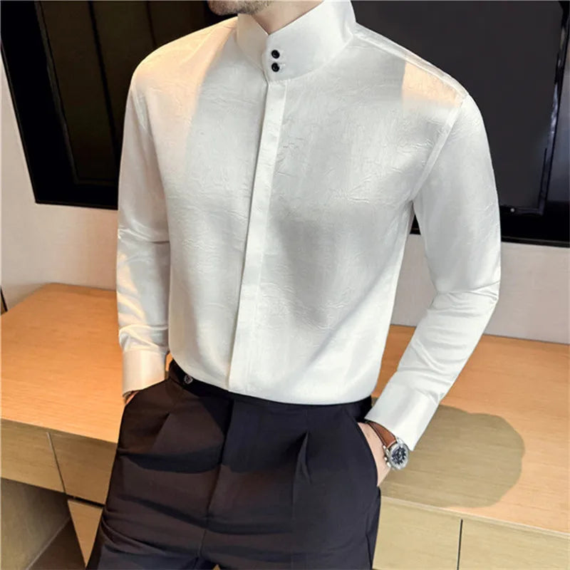Men's Long Sleeve Stand Collar Casual Shirt