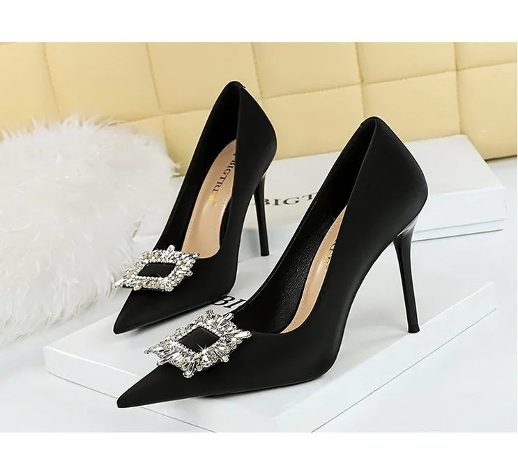 Women's Metal Rhinestone High Heels Silks Satins  Stilettos