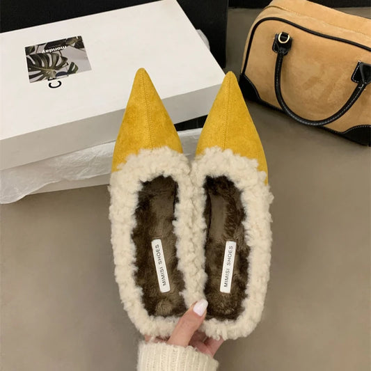 Faux Suede Plush Lined Kitten Heel Mule Slippers | Colour Block | Women's 35–40