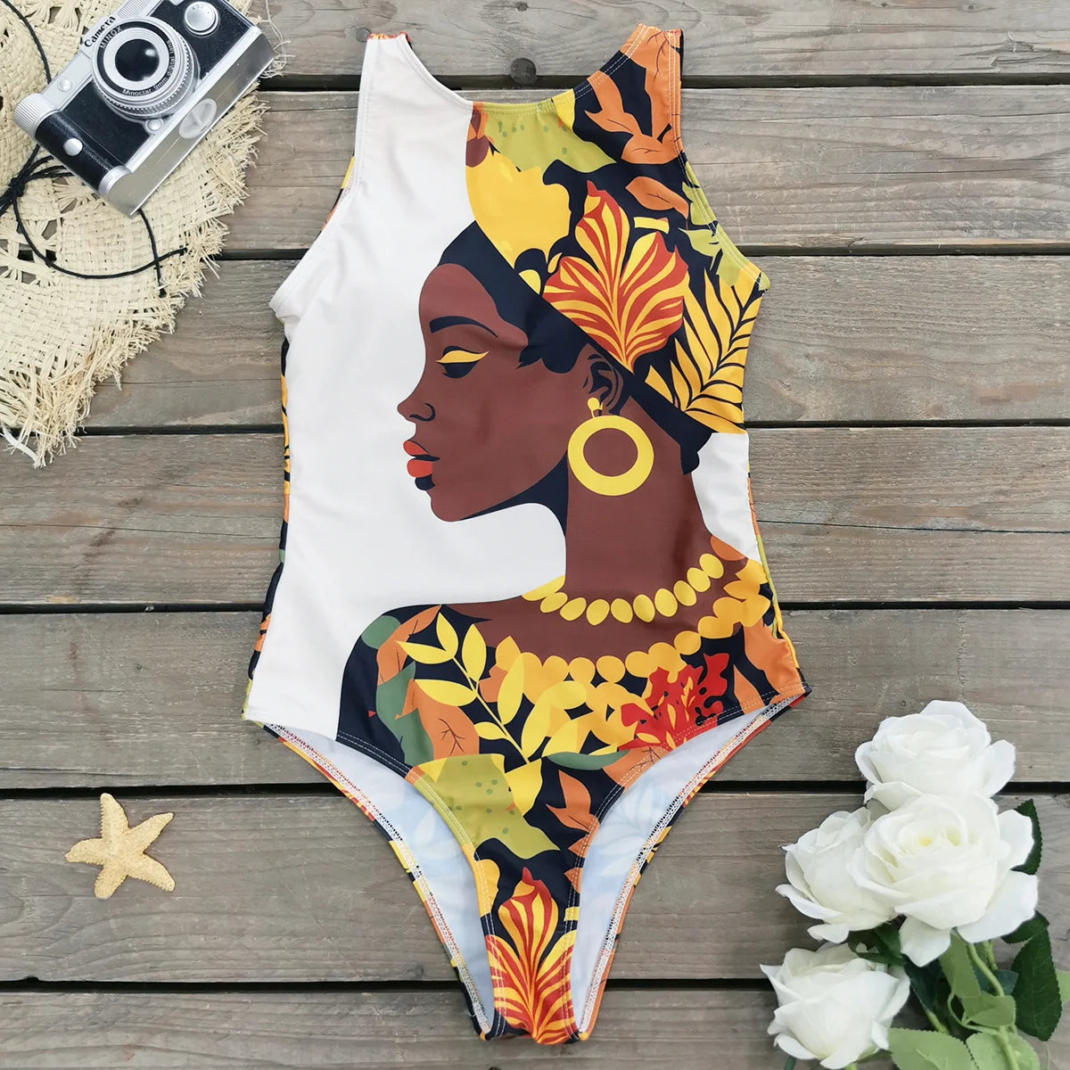 Women's Print One Piece Swimsuit Vintage Retro Backless Monokini