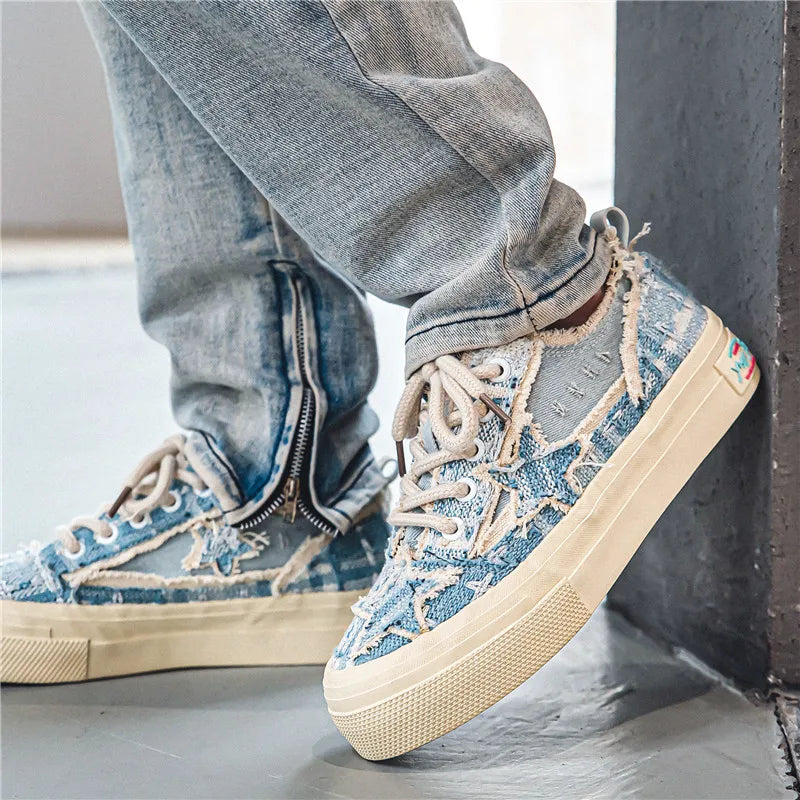 Men's Casual Denim Sneakers - Stars Platform Skateboard Shoes