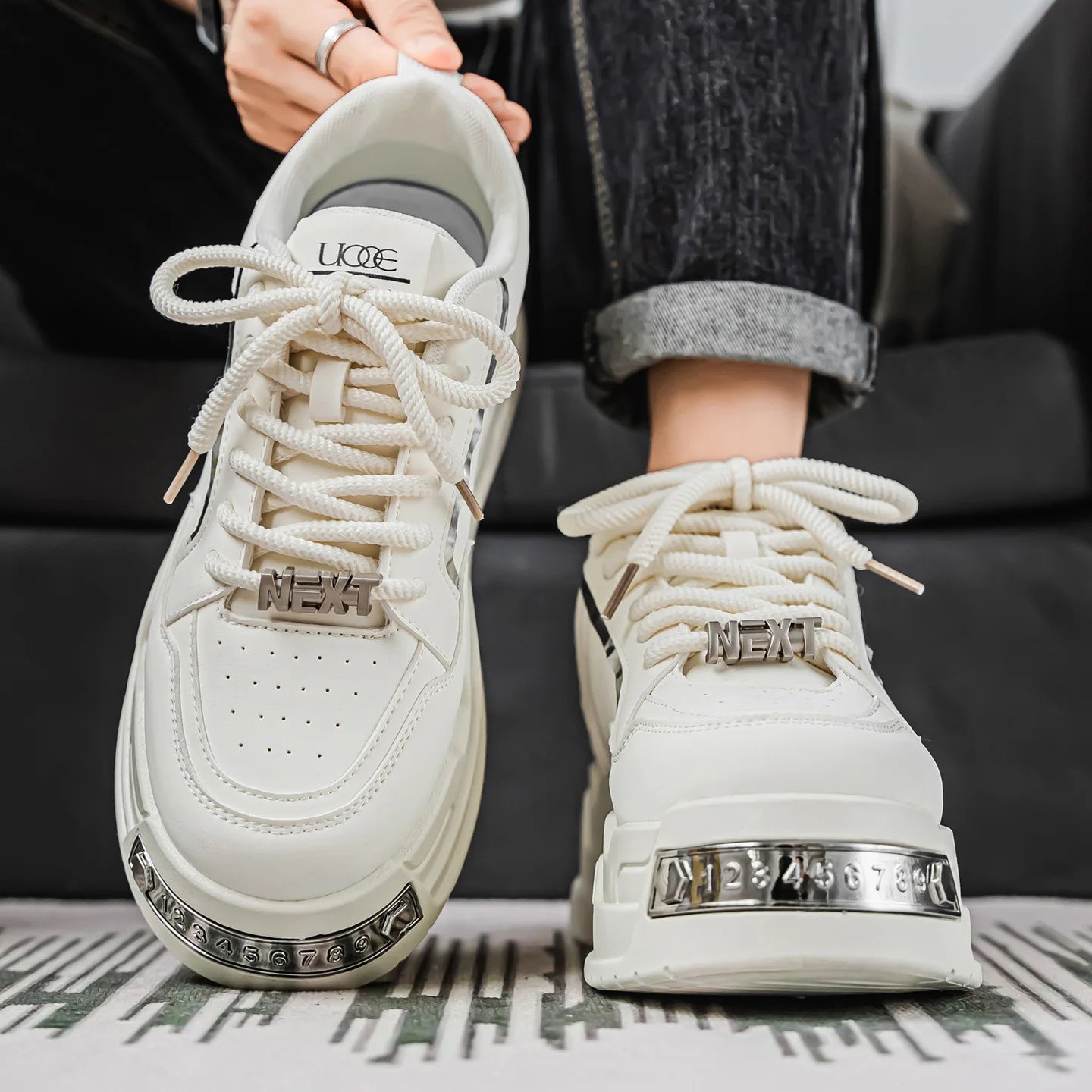 Men's Platform Sneakers - Metal Detail Sports Trainers