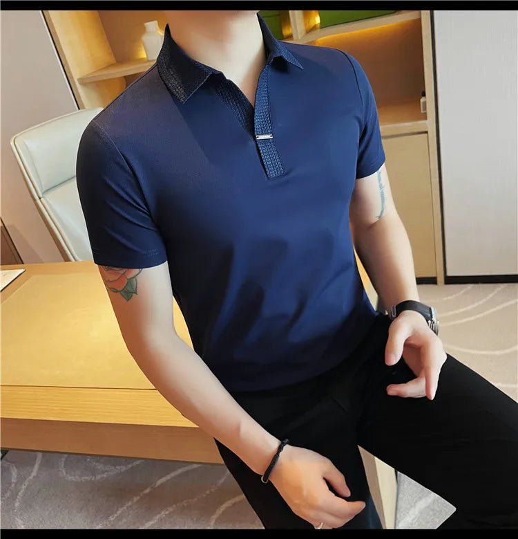 Men's Summer Slim Fit Casual Short Sleeve Style Turn Down Collar Polo Shirt