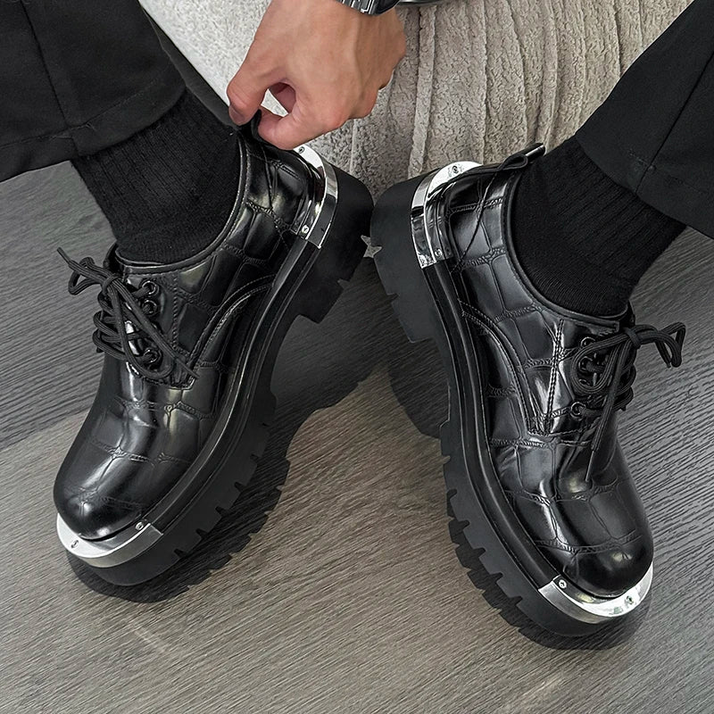 Men's Platform Derby Shoes - Genuine Leather British Style
