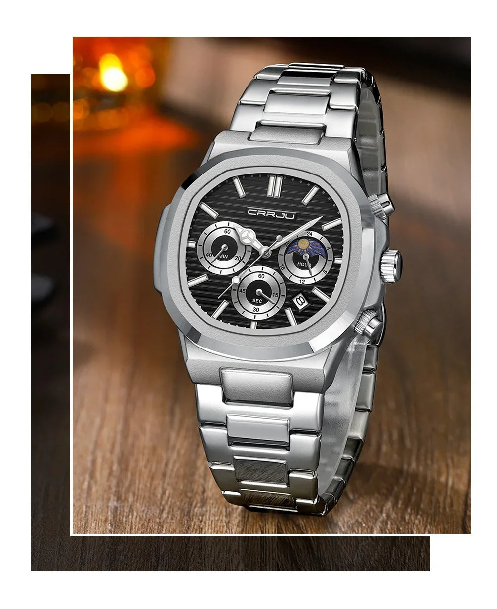 Men's Waterproof Pilot Chronograph Watch - Luminous Stainless Steel Timepiece