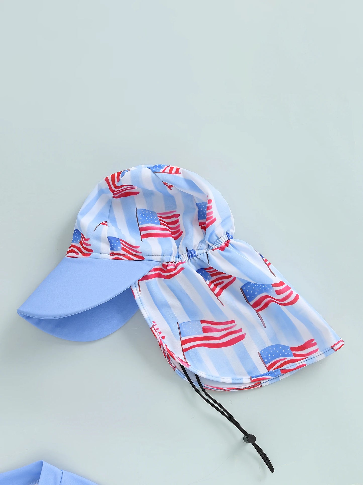 0-5Y Kids Boys Rash Guard Swimsuits Flag Print Long Sleeve Zip Up Bathing Suit with Neck Flap Sun Cap