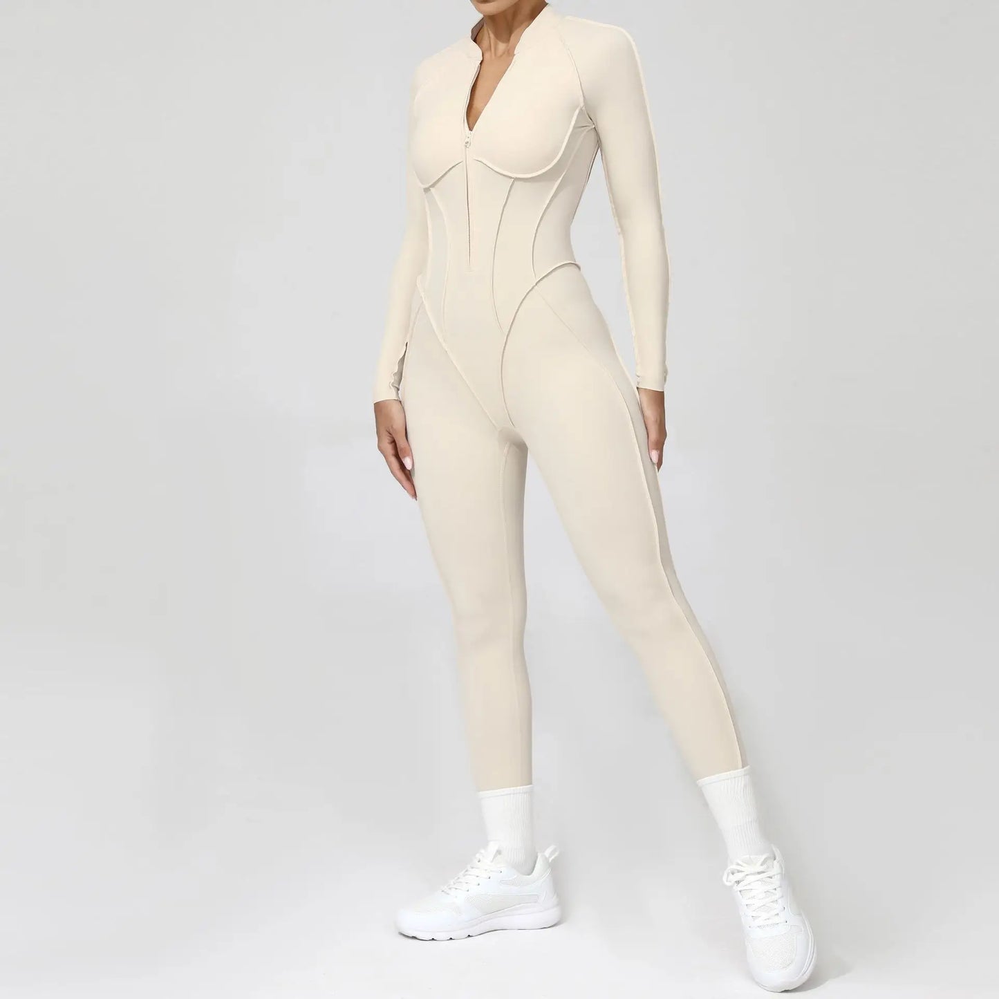 Nylon Jumpsuit - Yoga Fitness Bodysuit with Zipper